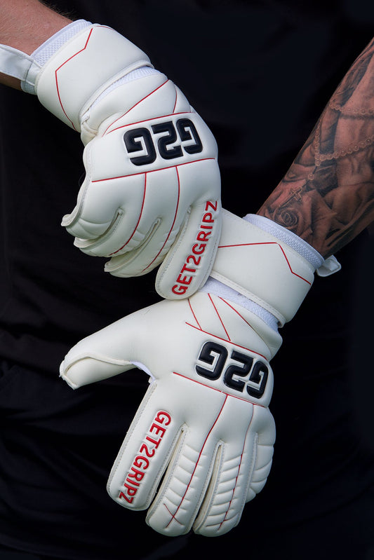 Goalkeeper Gloves - White/Red (Roll Finger)